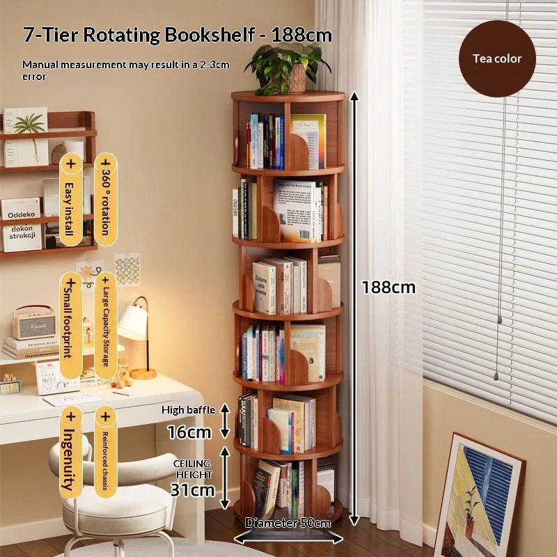 étagère rotative niveaux teak bois moderne haute capacité assemblage salon chambre enfants organisation