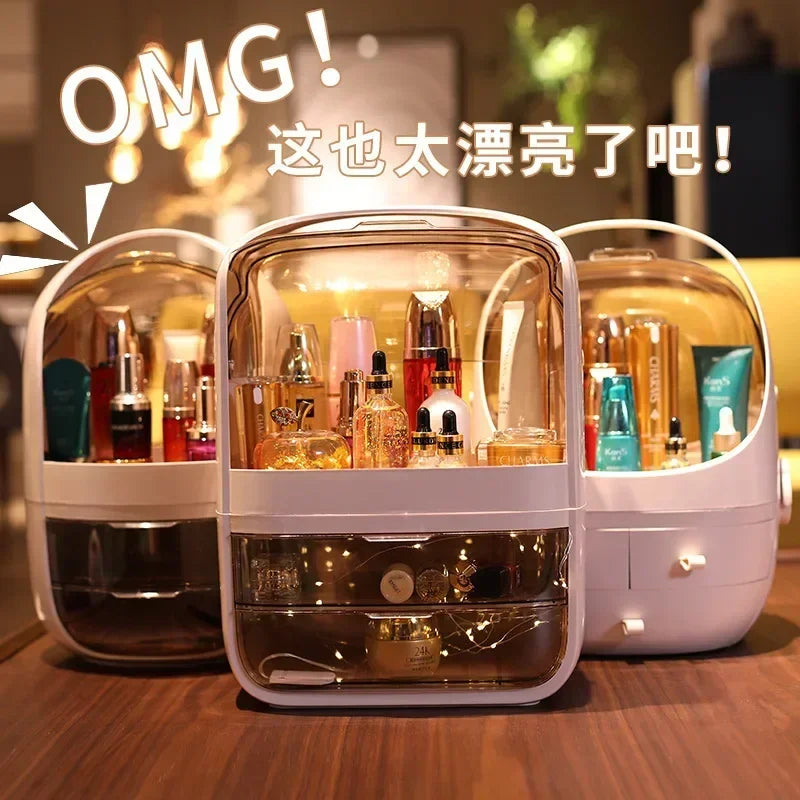 Boîte de rangement maquillage transparente grande capacité avec tiroirs
