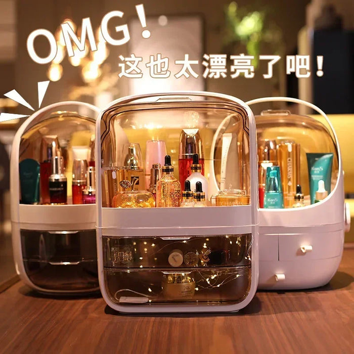 Boîte de rangement maquillage transparente grande capacité avec tiroirs