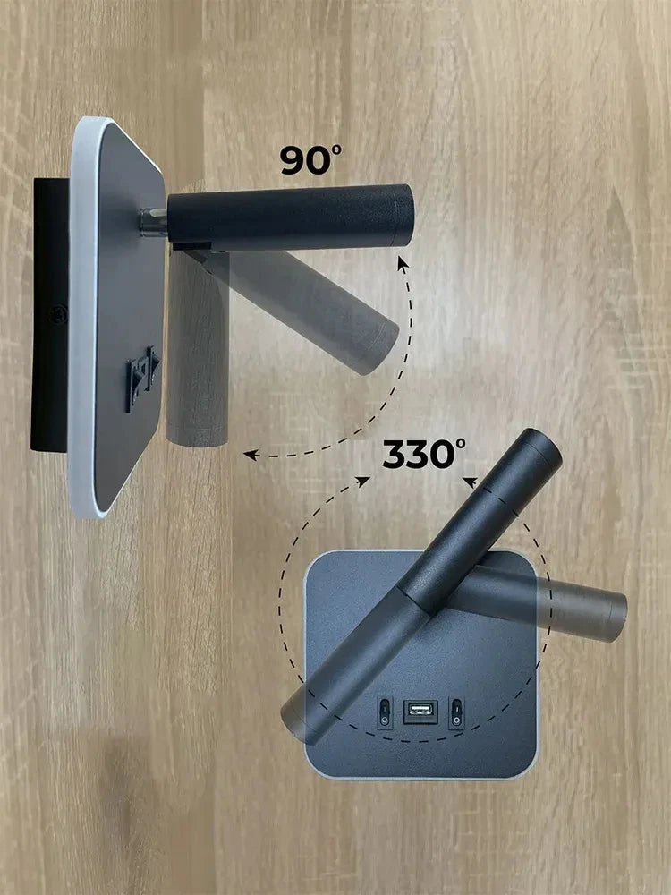 lampe murale moderne led noir fixée mur chargeur usb chambre entrée étude