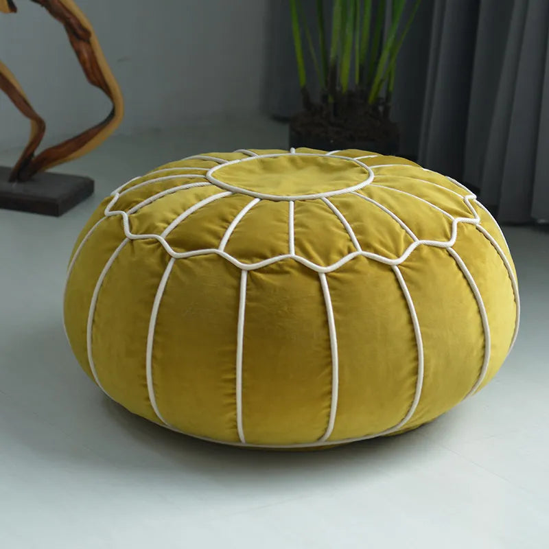 pouf rond décoratif polyester coton couleur vert blanc bleu marine rose orange moderne ethnique