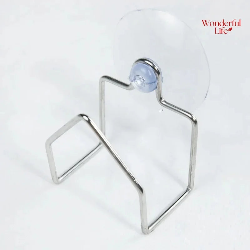 porte savon transparent minimaliste fixation suction métal argenté moderne utilitaire cuisine