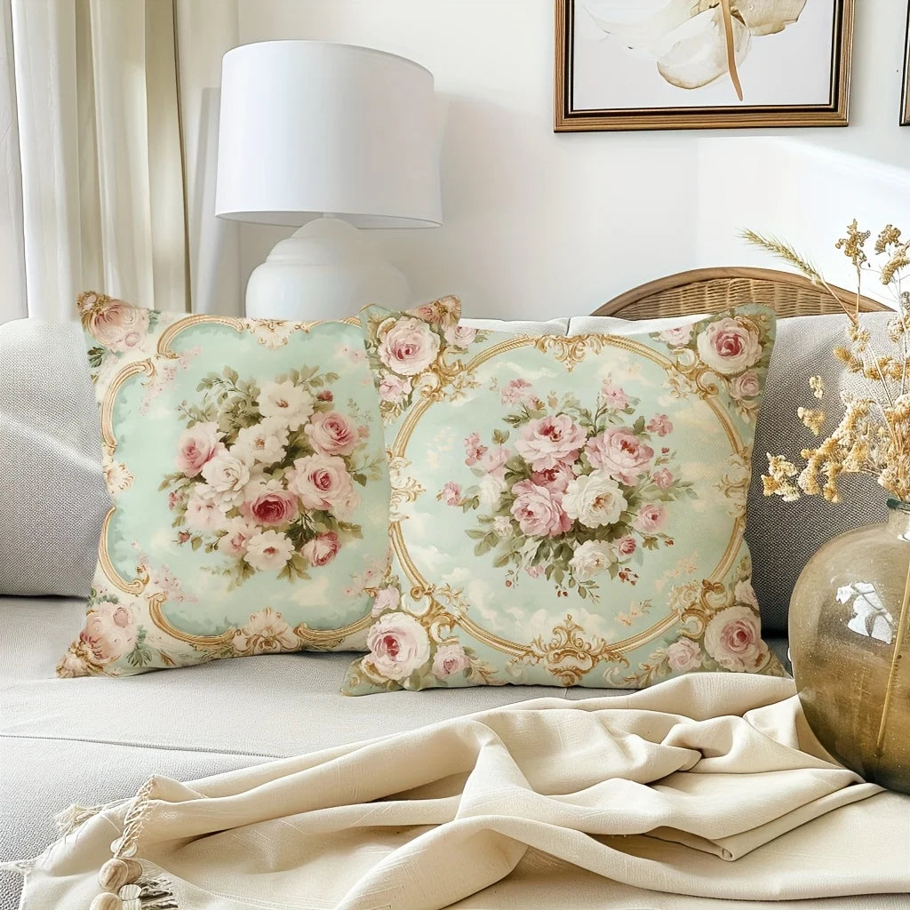 taies d'oreiller motif floral vintage rose blanche zip closure decoration chambre maison