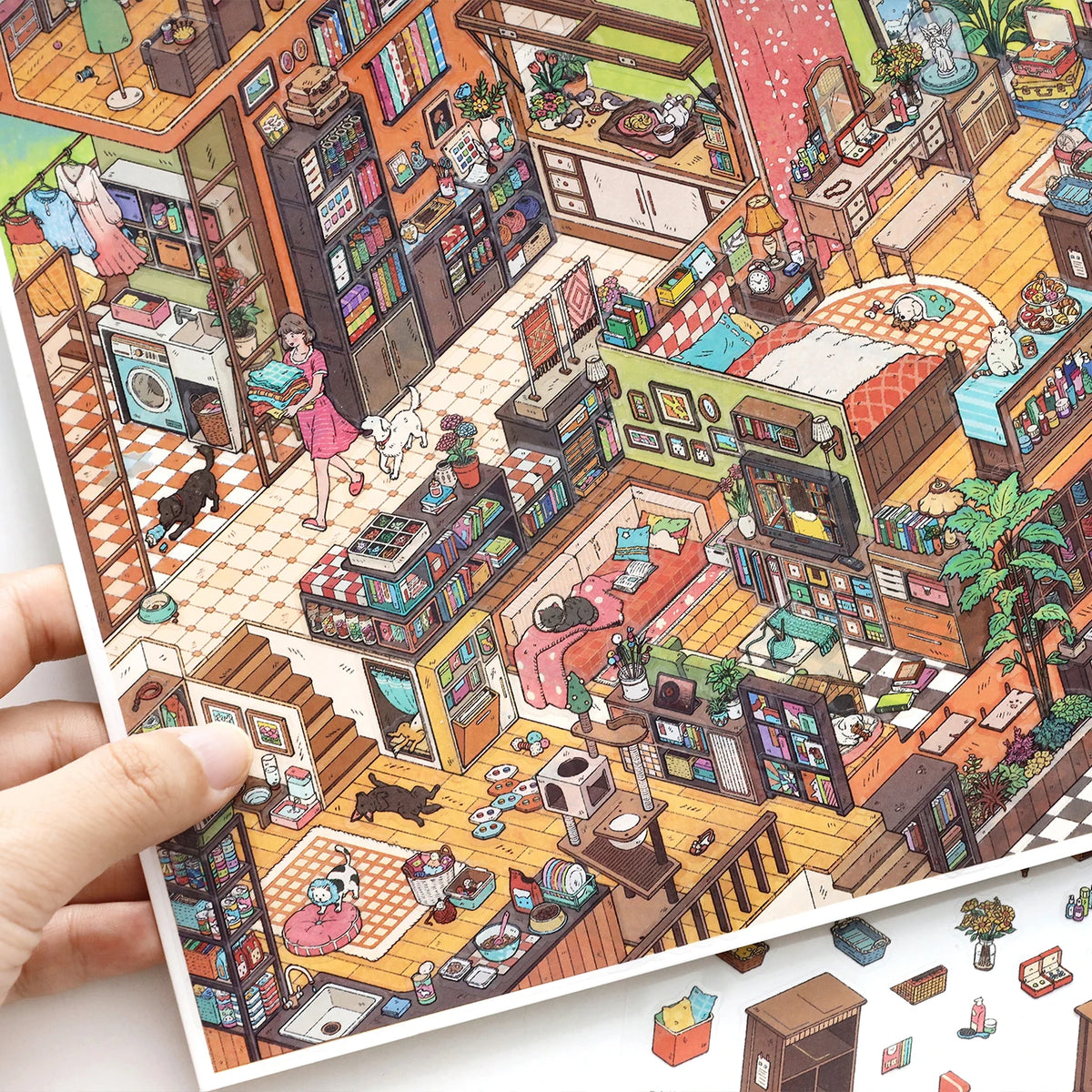 puzzle multicolore maison isométrique pieces puzzle opaques illustrations détaillées artisanal scrapbooking