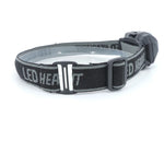 lampe frontale led gris tissu logo ceinture ajustable mode nuit blanc camping pêche