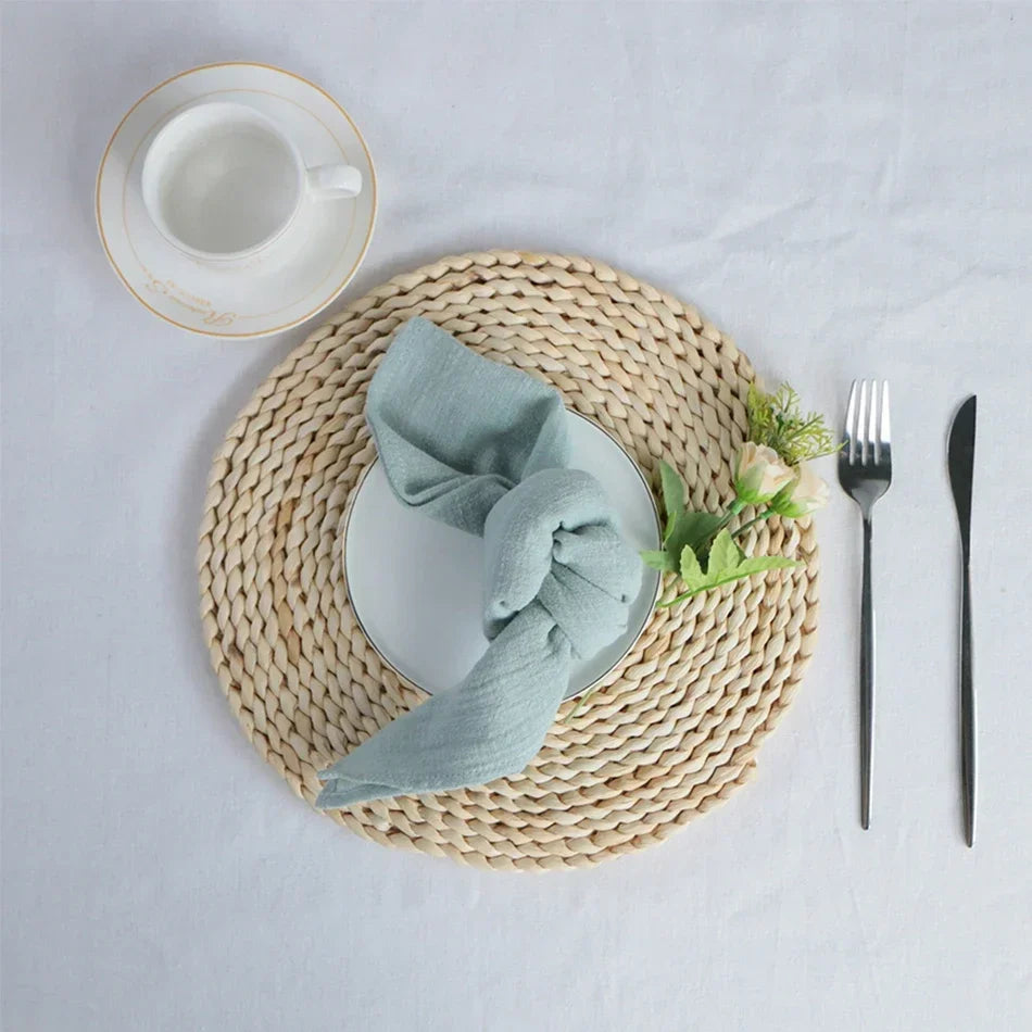 serviettes table réutilisables coton 40x40cm beige gris texture moderne rustique adhésif