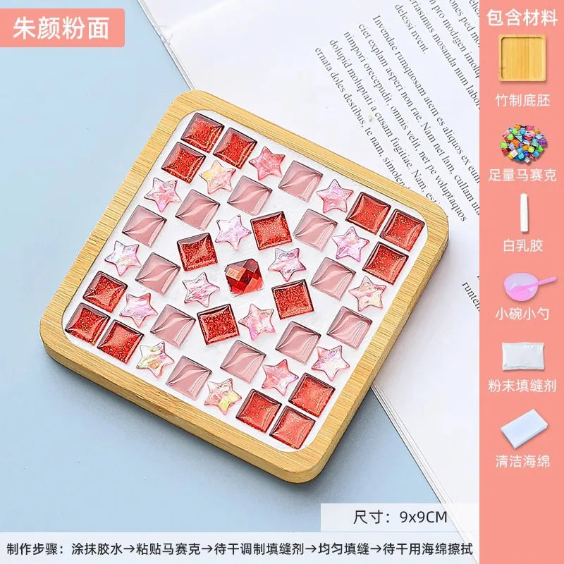 coasters mosaïque multicolores créatifs artisanal diy bambou transparents opaques