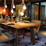 lampe suspendue industrielle corde tressée marron clair salon restaurant chambre principal