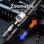 lampe torche rechargeable led 30w zoom longue portée noir affichage numérique