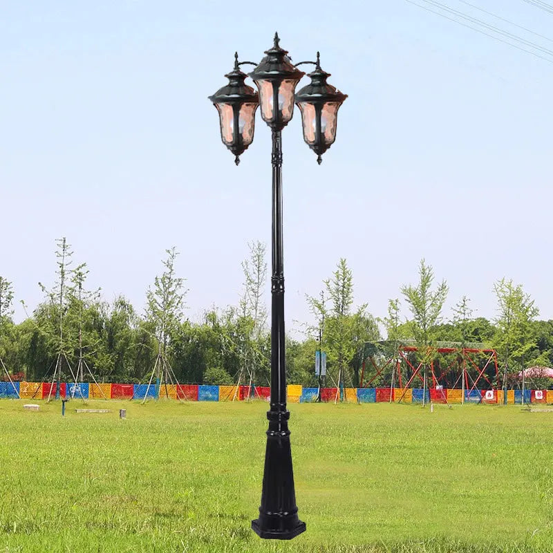 Lampadaire vintage noir bronze verre opalescent éclairage public IP65 LED moderne