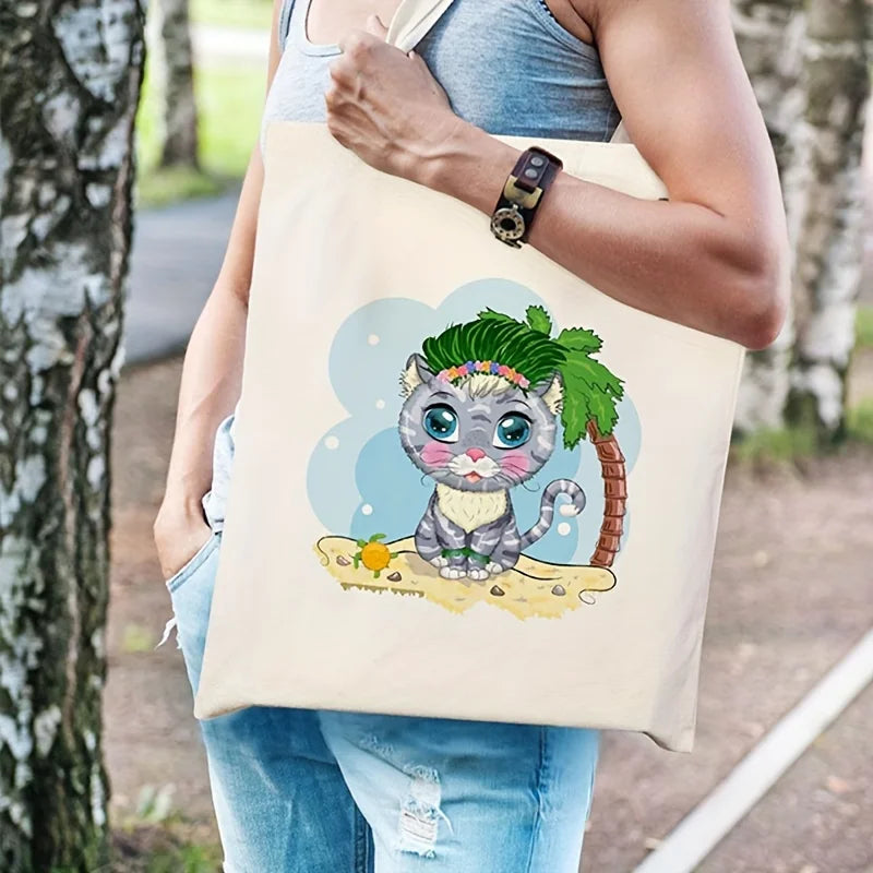sac tote bag beige clair imprimé poignées détachables 31x36 cm set artisanat personnalisable