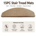 tapis d'escalier moderne antidérapant 15 pièces adhésif beige clair texture tissée polyester