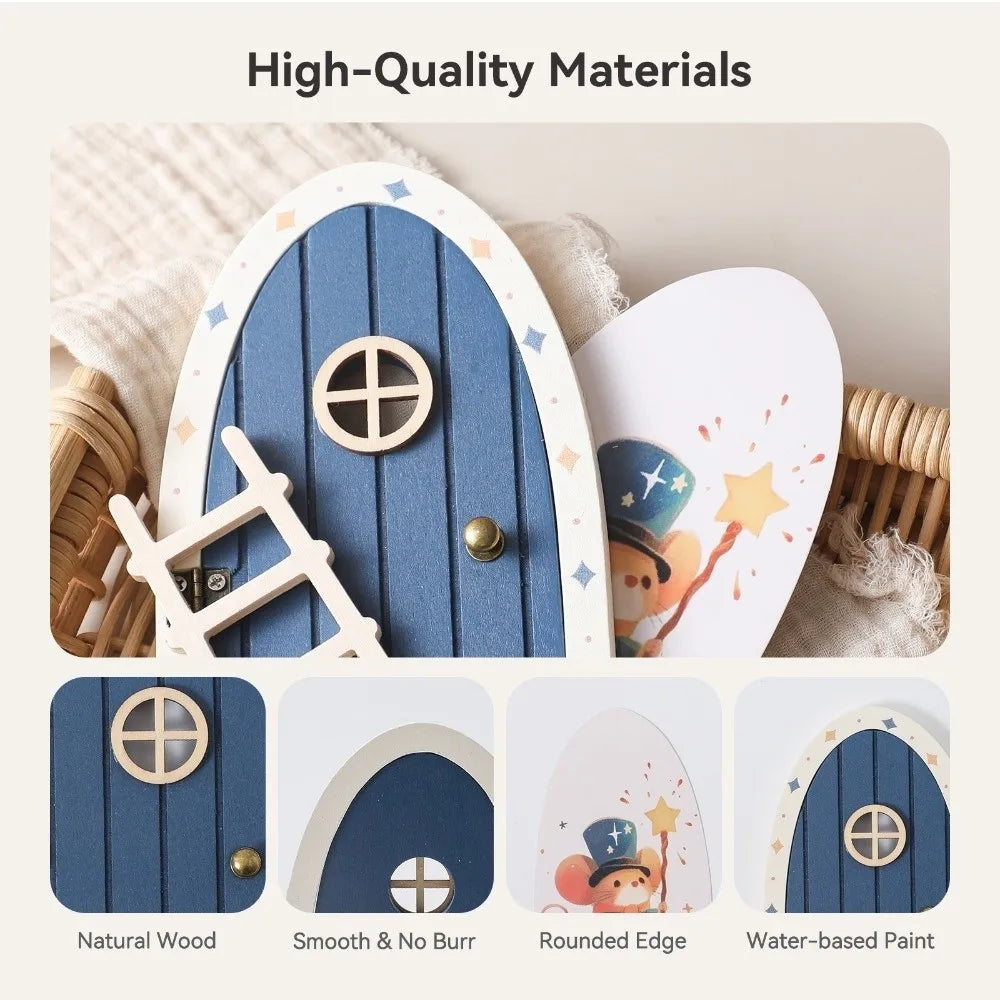 décoration murale enfantine portes miniatures bois colorées adhésif fantaisie mur porte dent boite elfe