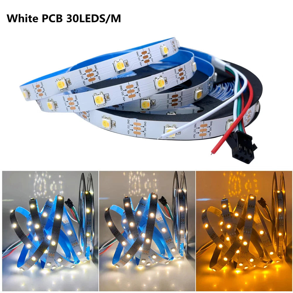 ruban led 5m 144 leds blanc blanc chaud ambre ip65 waterproof moderne