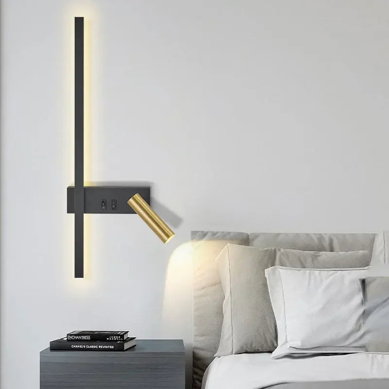 lampe murale led moderne fixée mur éclairage vertical minimaliste noir doré