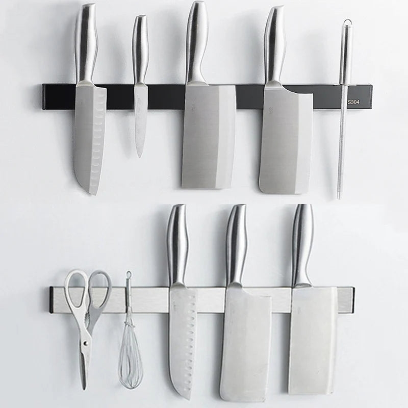 Porte-couteau magnétique argenté avec couteaux