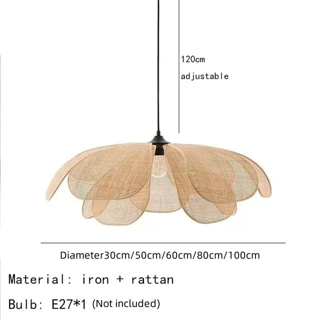 lampe suspendue tissée wicker naturelle salon chambre moderne artisanale lumière chaîne métallique