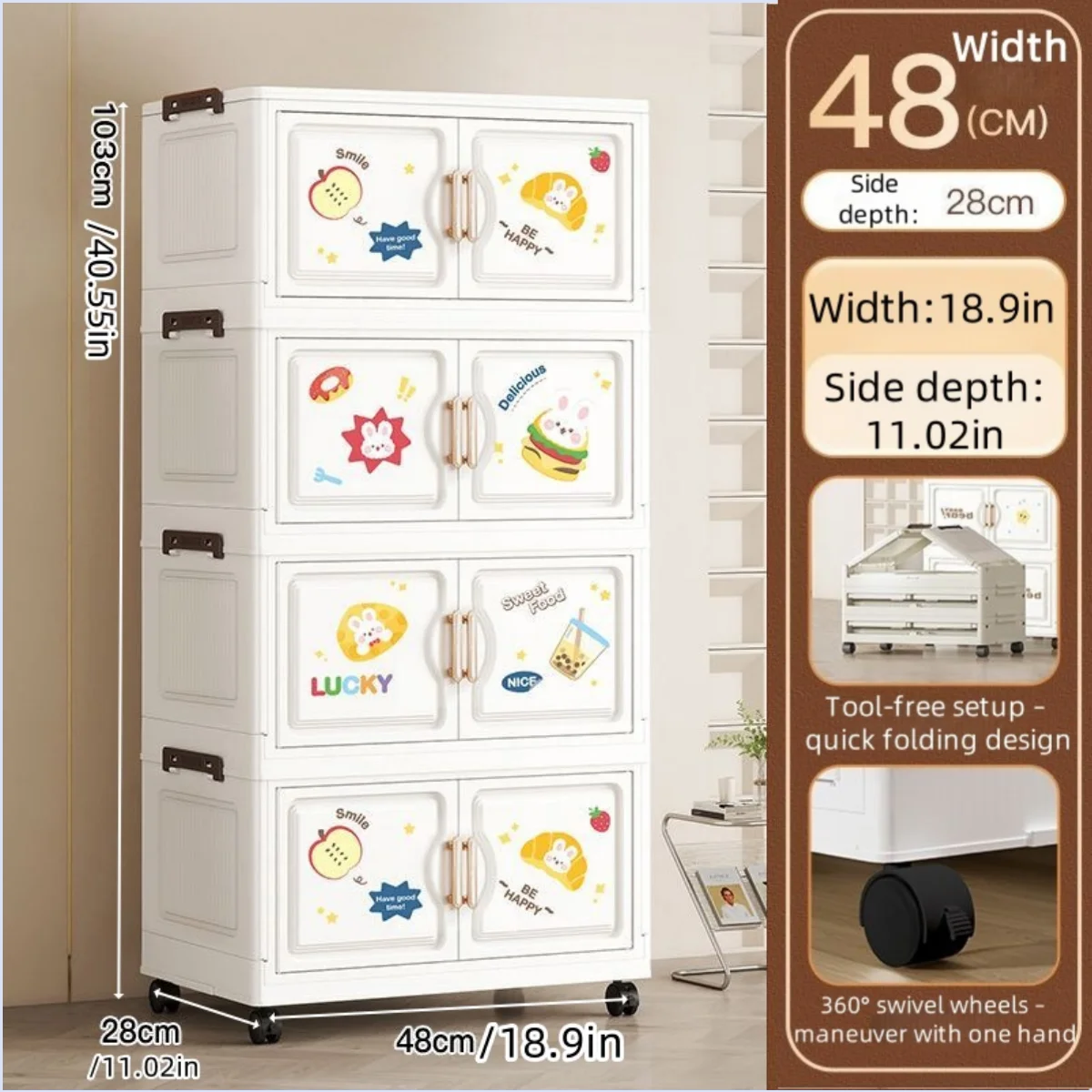 organisateur vêtements armoire tiroirs dessins animés ours lapins moderne blanc roulettes pliable chambre salon