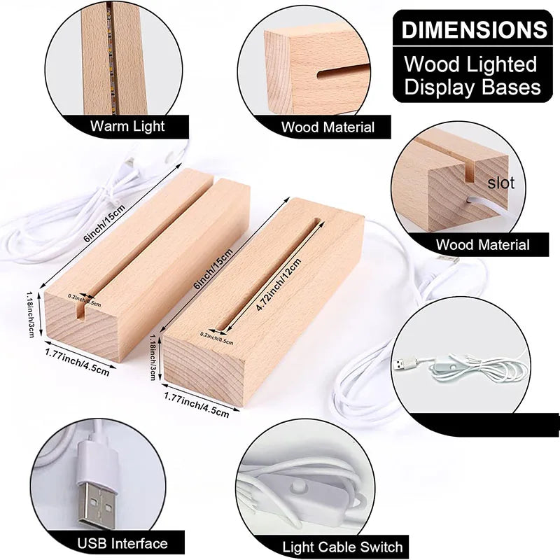 veilleuse led bois clair base acrylique transparente interrupteur usb décoration moderne minimaliste