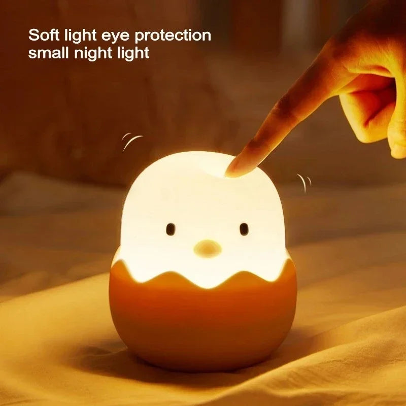 veilleuse nuit lampe oeuf coquille poussin mignon couleur beige jaune marron led rechargeable chambre