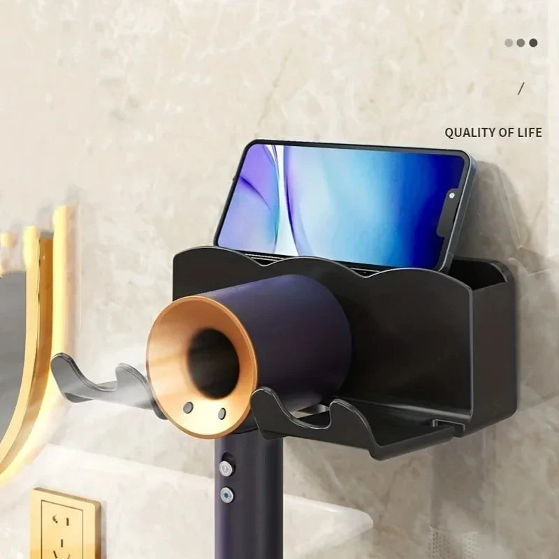 support mural sèche cheveux rangement salle bain sans perçage brosse peigne fixations modernes accessoires