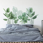 sticker mural moderne feuilles tropicales autocollant adhésif chambre verte blanc