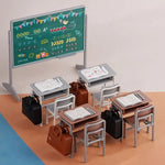 accessoires poupée mobilier scolaire miniature chaises table sac dos crayons livres motifs scolaires modernes
