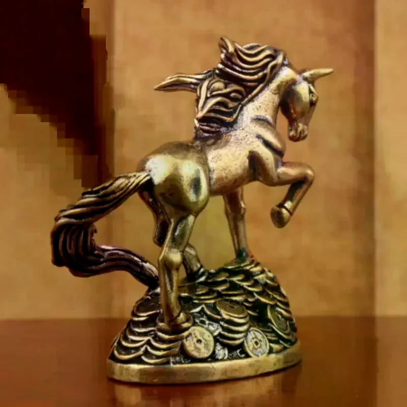 statue decorative cheval bronze details sculptes base pieces anciennes decoration traditionnelle asiatique