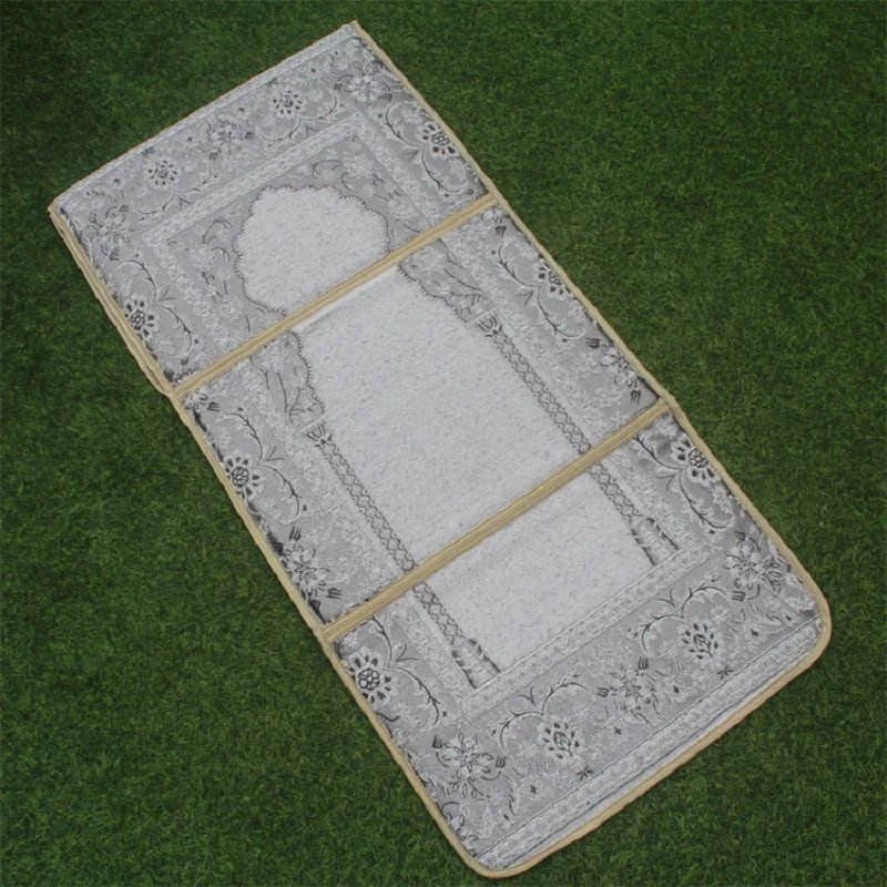 tapis prière musulman moderne polyester antidérapant motifs géométriques poignées sac voyage blanc violet bleu