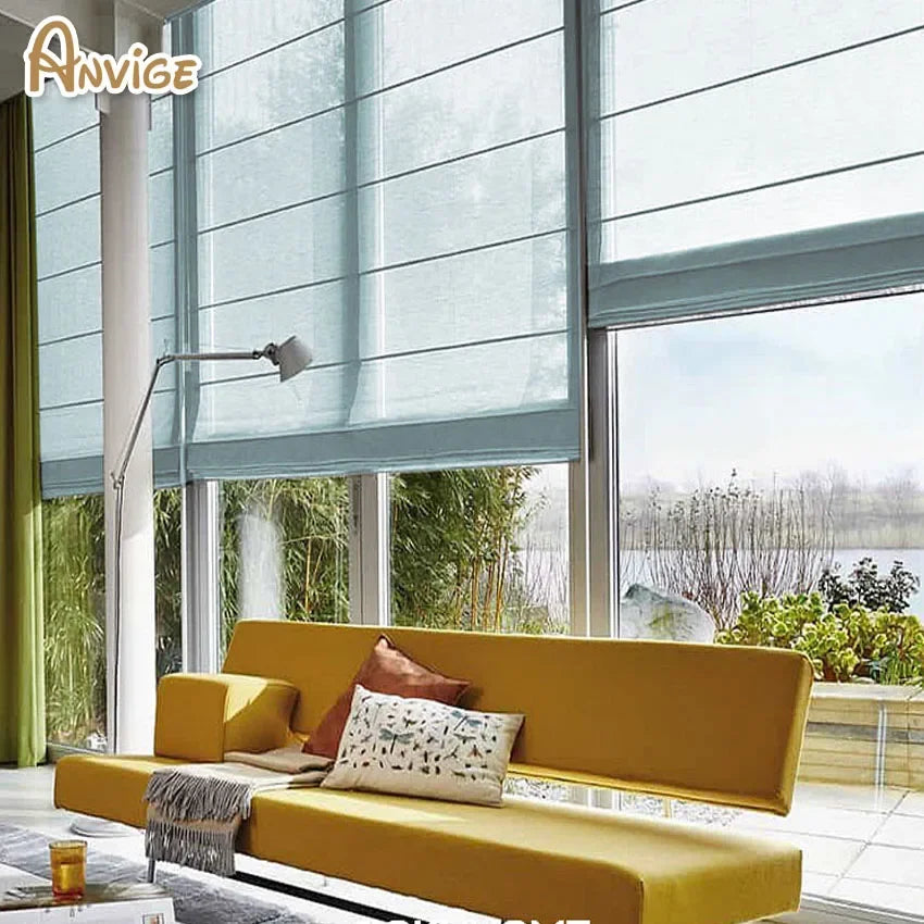 Stores lamelles coton lin, blanc gris bleu clair, moderne, intégré extérieur latéral