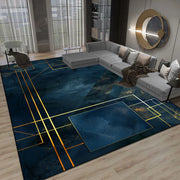 tapis flanelle moderne géométrique bleu or beige antidérapant salon chambre