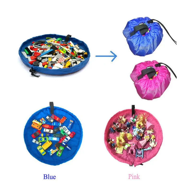 sac rangement pliable bleu rose moderne ø150cm ø50cm tissu uni opaque multifonctionnel salon