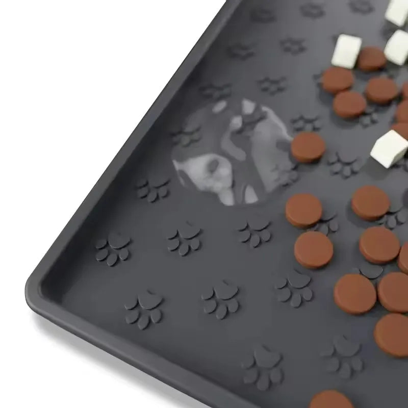 tapis animal compagnie silicone gris imprimé pattes moderne 48x30cm 60x40cm alimentation chien chat
