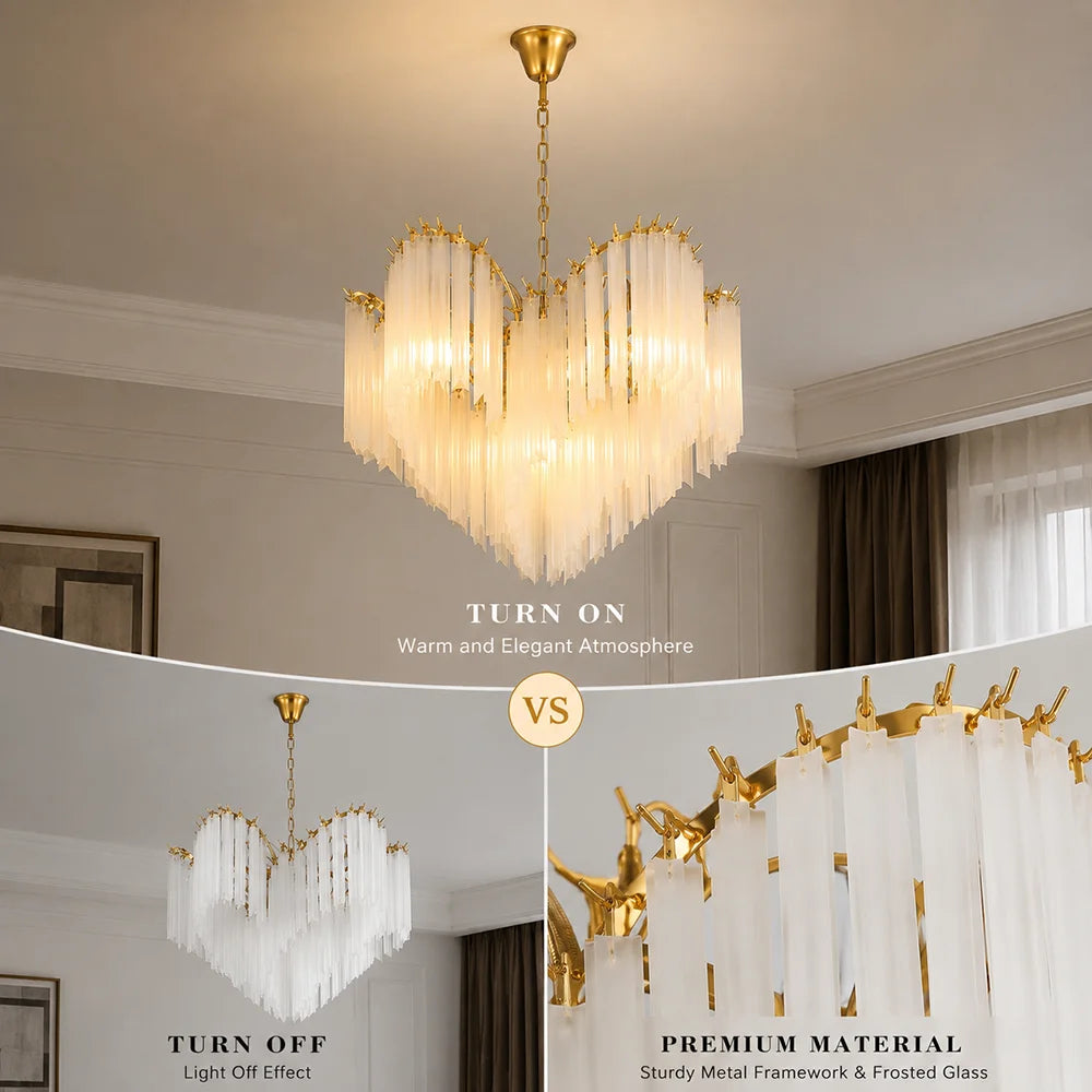 Suspension lumineuse moderne verre froissé blanc doré interrupteur tactile 120cm