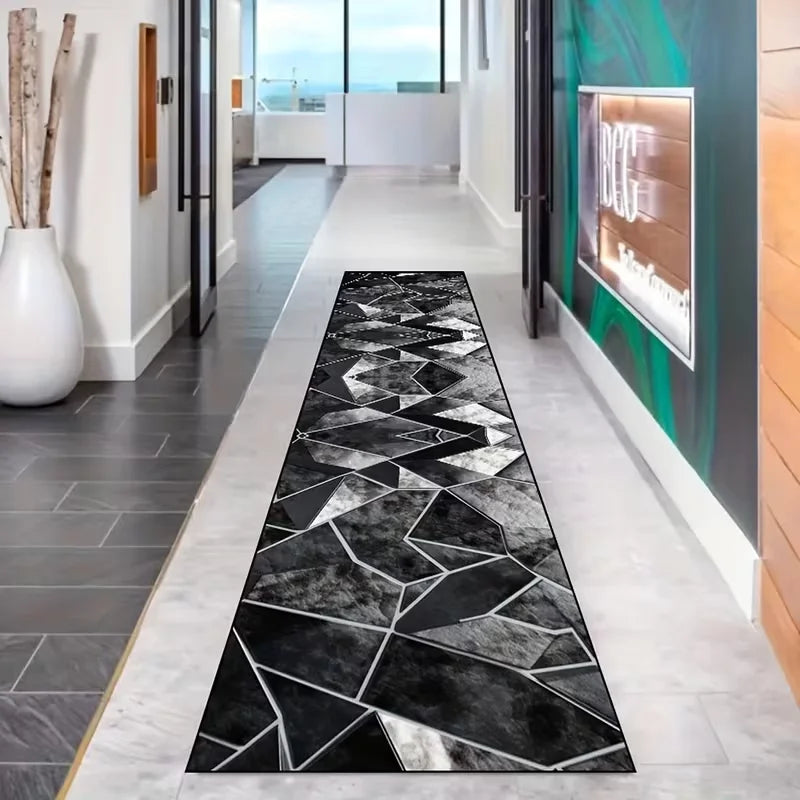 tapis moderne géométrique noir gris blanc salon entrée contemporain polyestère aubusson lavage machine