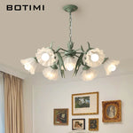 lampe suspendue moderne fleurs vert blanc abat jour verre dépoli led salon chambre
