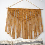 tapisserie macramé géométrique franges bohème décoration murale øllets beige clair