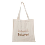 sac main toile brodée beloved lettres décontracté poignées détachables couleur beige marron bleu clair