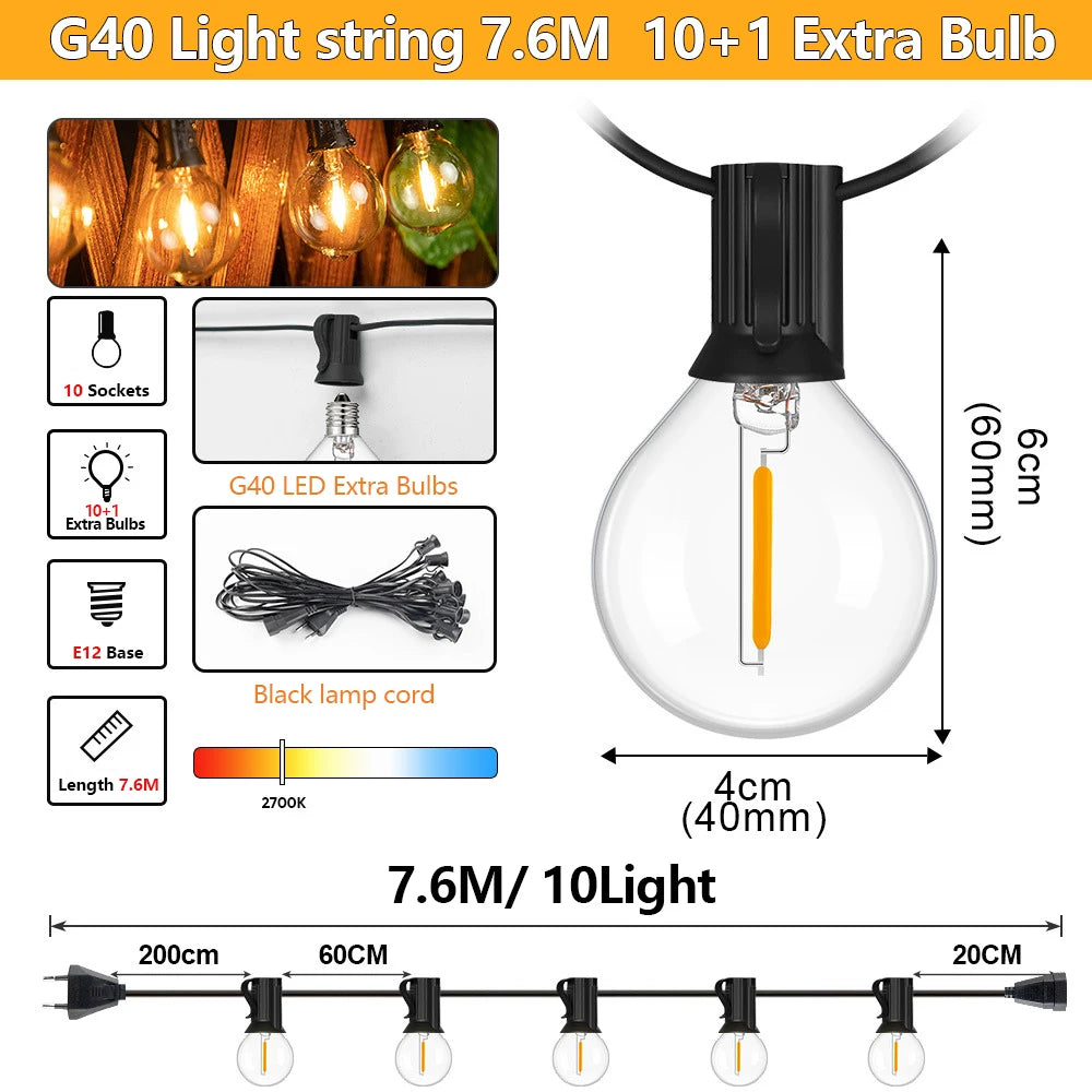 guirlande lumineuse led ampoules globe vintage décoration maison 220v 100ft 30mètres