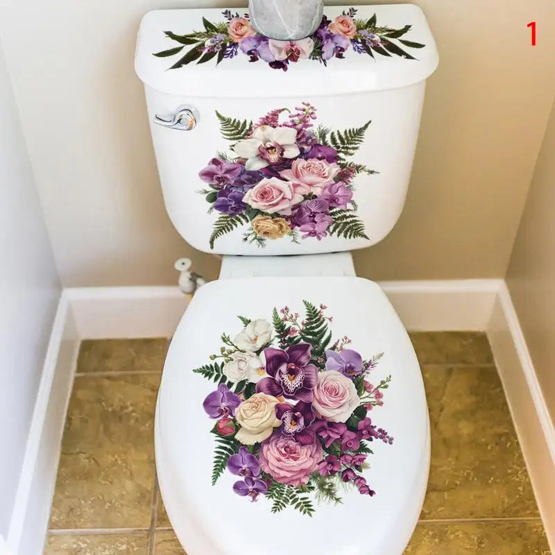 cache wc adhésif floral fleurs papillons blanc vert bleu rose violet mignon 30cmx59cm