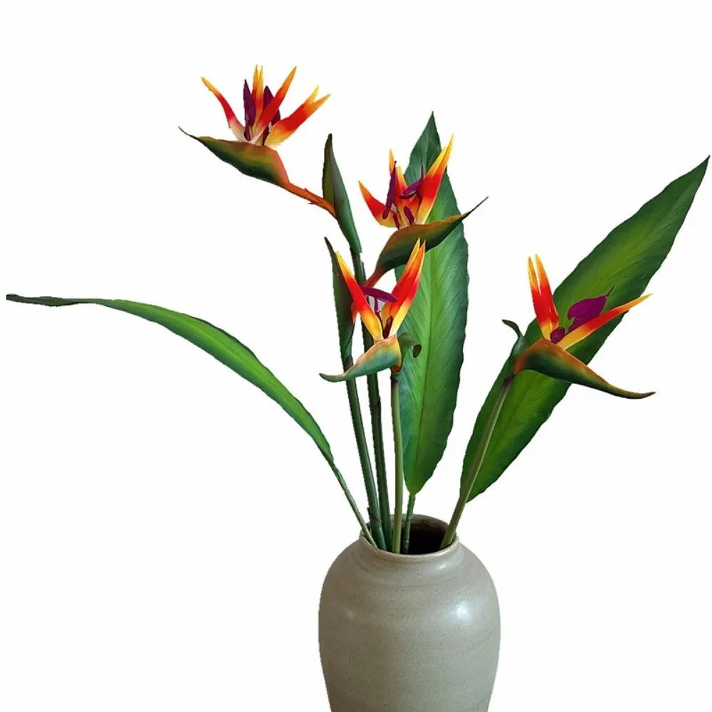 plantes artificielles oiseau paradis bouquet fleurs vert jaune orange rouge moderne décoration intérieur maison
