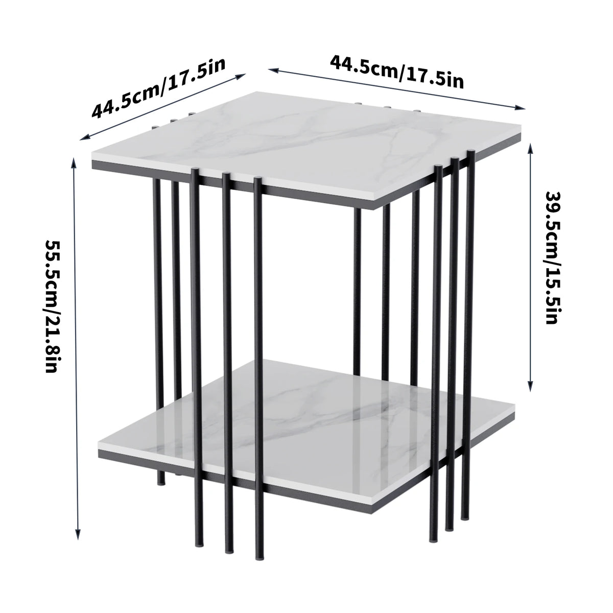 table d'appoint moderne marbre blanc gris fer vis carré salon deux niveaux minimaliste