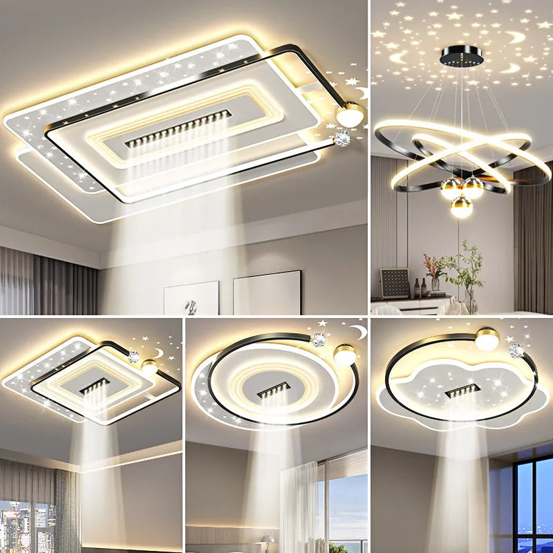 luminaire minimaliste moderne étoiles croissant lune géométrique blanc noir doré