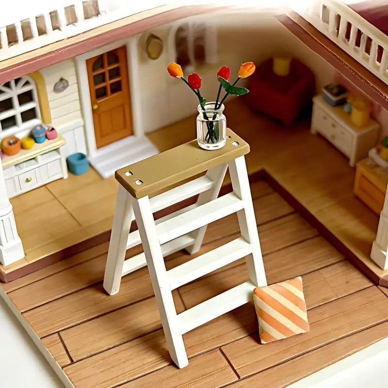 pliante miniature 1/6 blanc marron clair plateau structure classique accessoire poupée collection deco bois