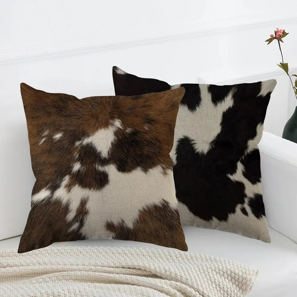 housses coussins carrés motif tacheté noir blanc rustique fixation 45x45cm 50x50cm
