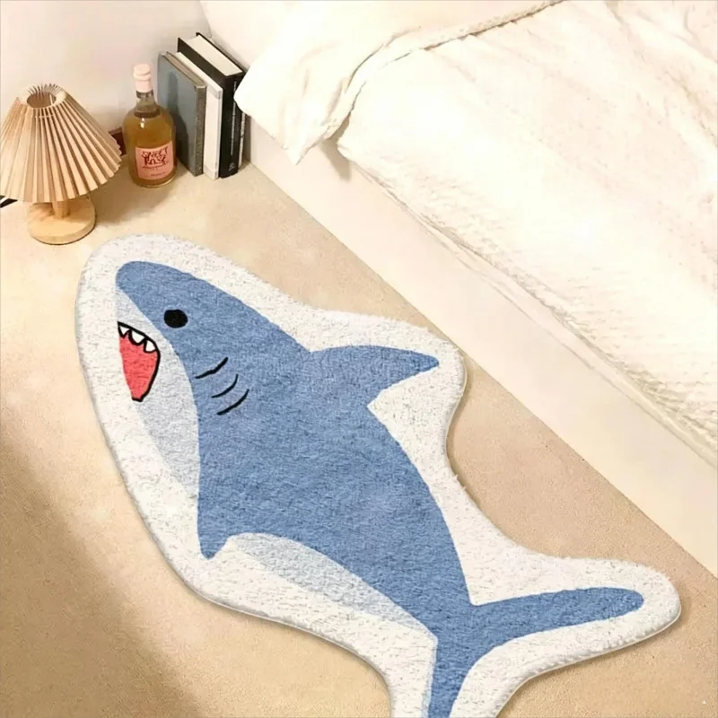 tapis antidérapant polyester poisson vague moderne bleu blanc chambre enfants salon entrée