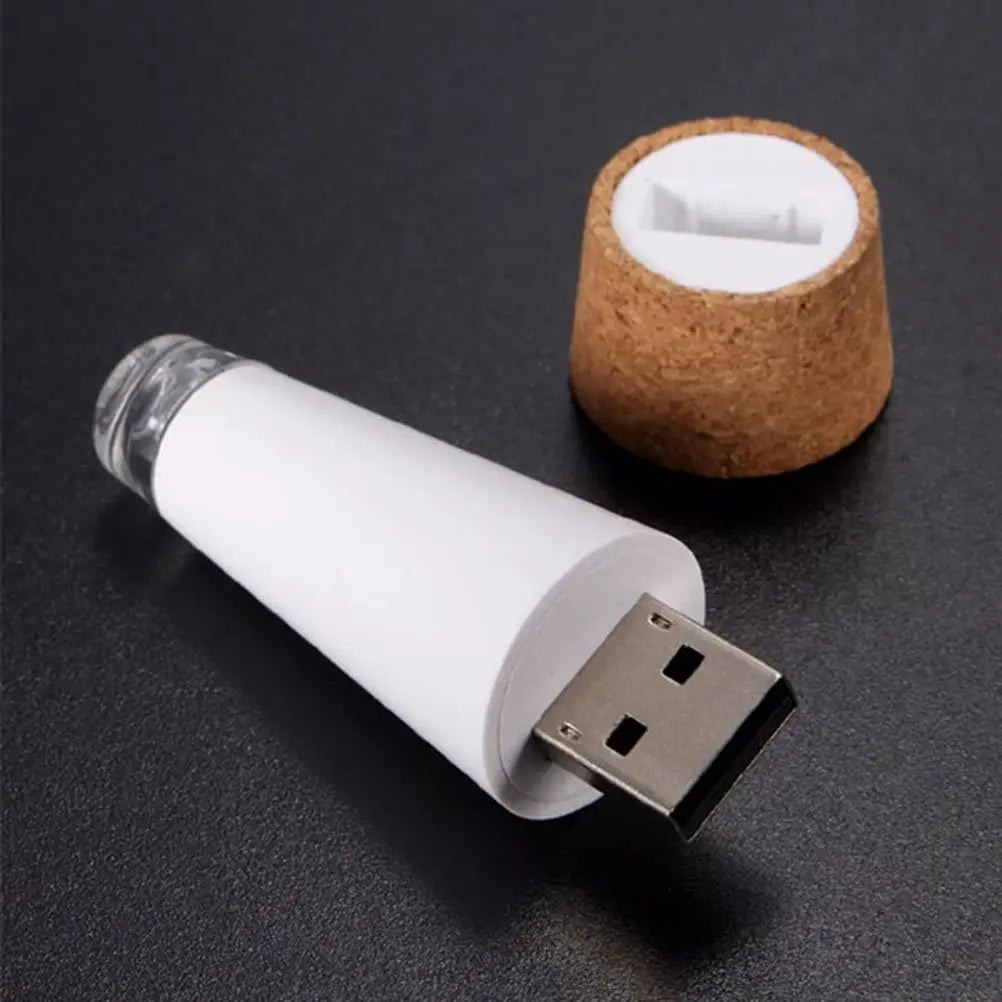 veilleuse usb rechargeable bouteille forme goutte d'eau liège transparent led decoration festive mariage noel