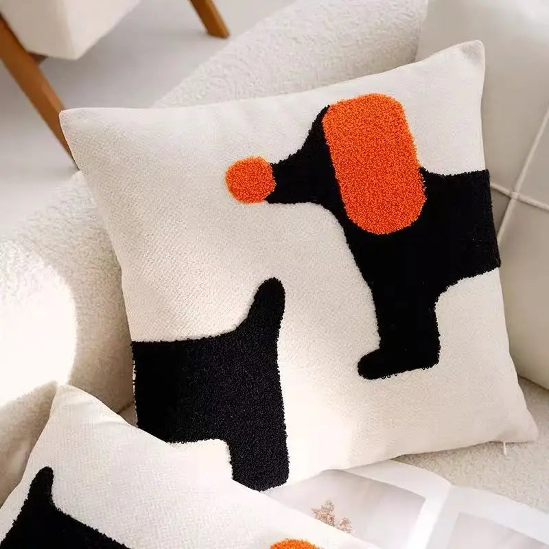coussins brodés chiens modernes respectueux environnement polyester coton blanc noir orange
