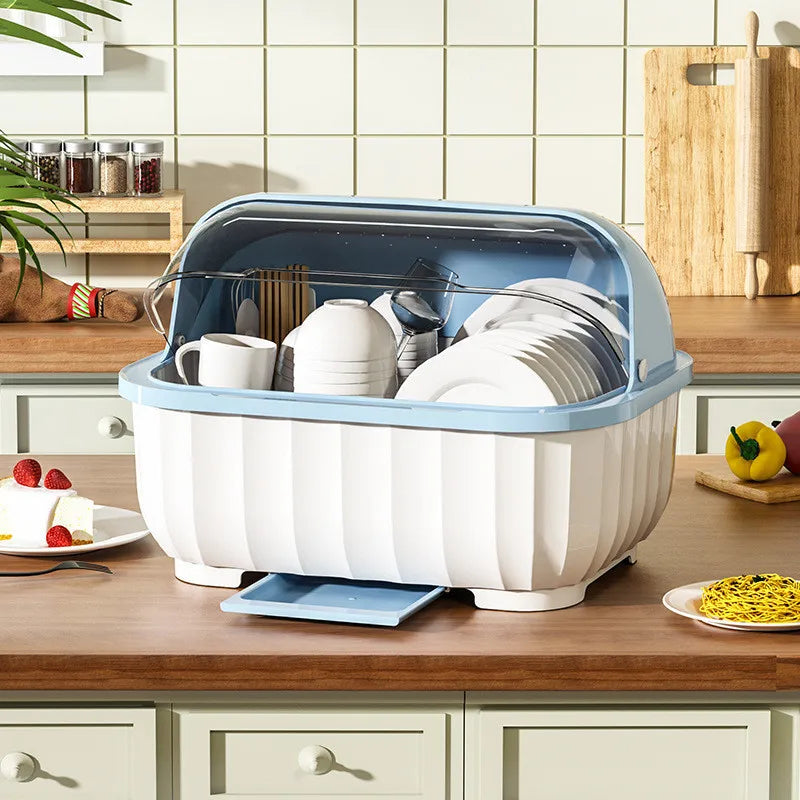 organisateur vaisselle moderne étui bleu clair rayures verticales assiettes tasses verres couverts drainage aération