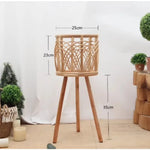 support plante tressé bois rustique conteneur fleur balcon salon naturel